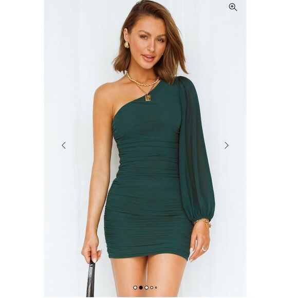 HELLO MOLLY PARTY IT UP One Shoulder Bodycon Mesh Mini DRESS in GREEN Size 6 - Picture 2 of 12